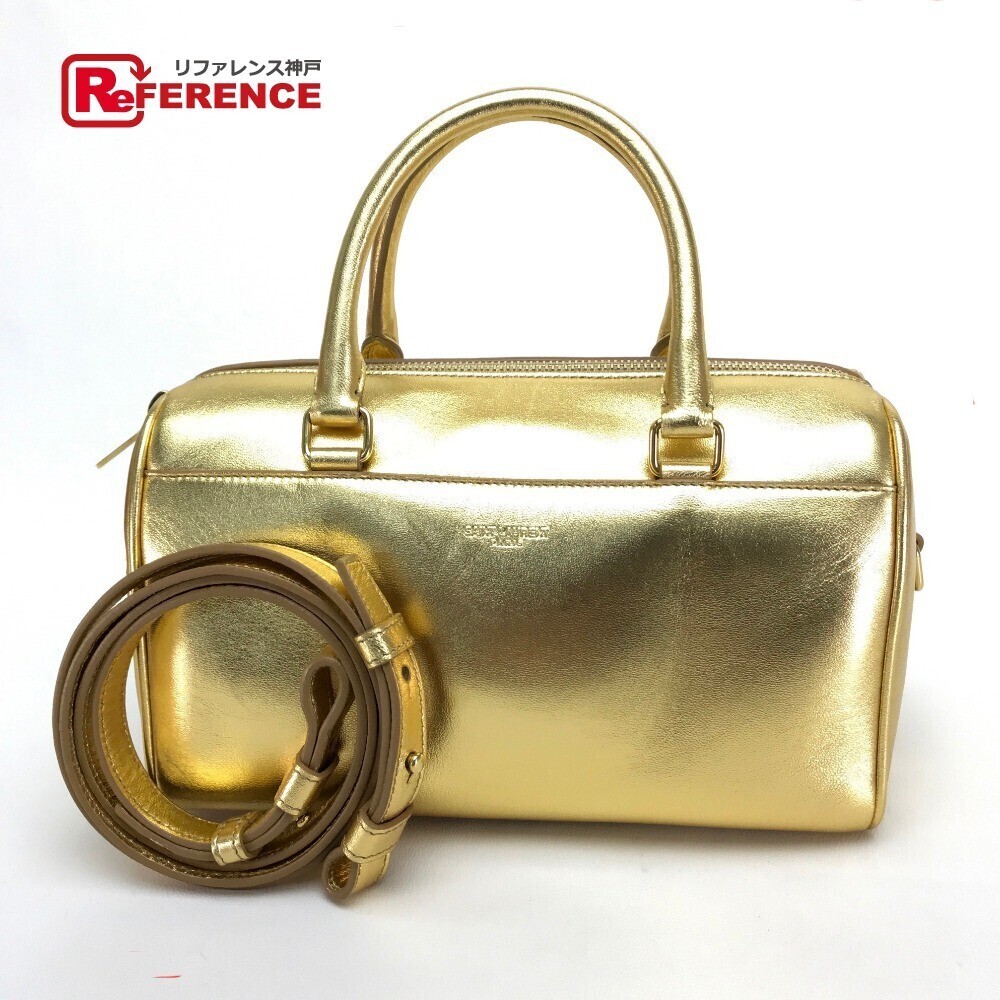 SAINT LAURENT PARIS Baby Duffle Bag Shoulder Handbag Leather Gold